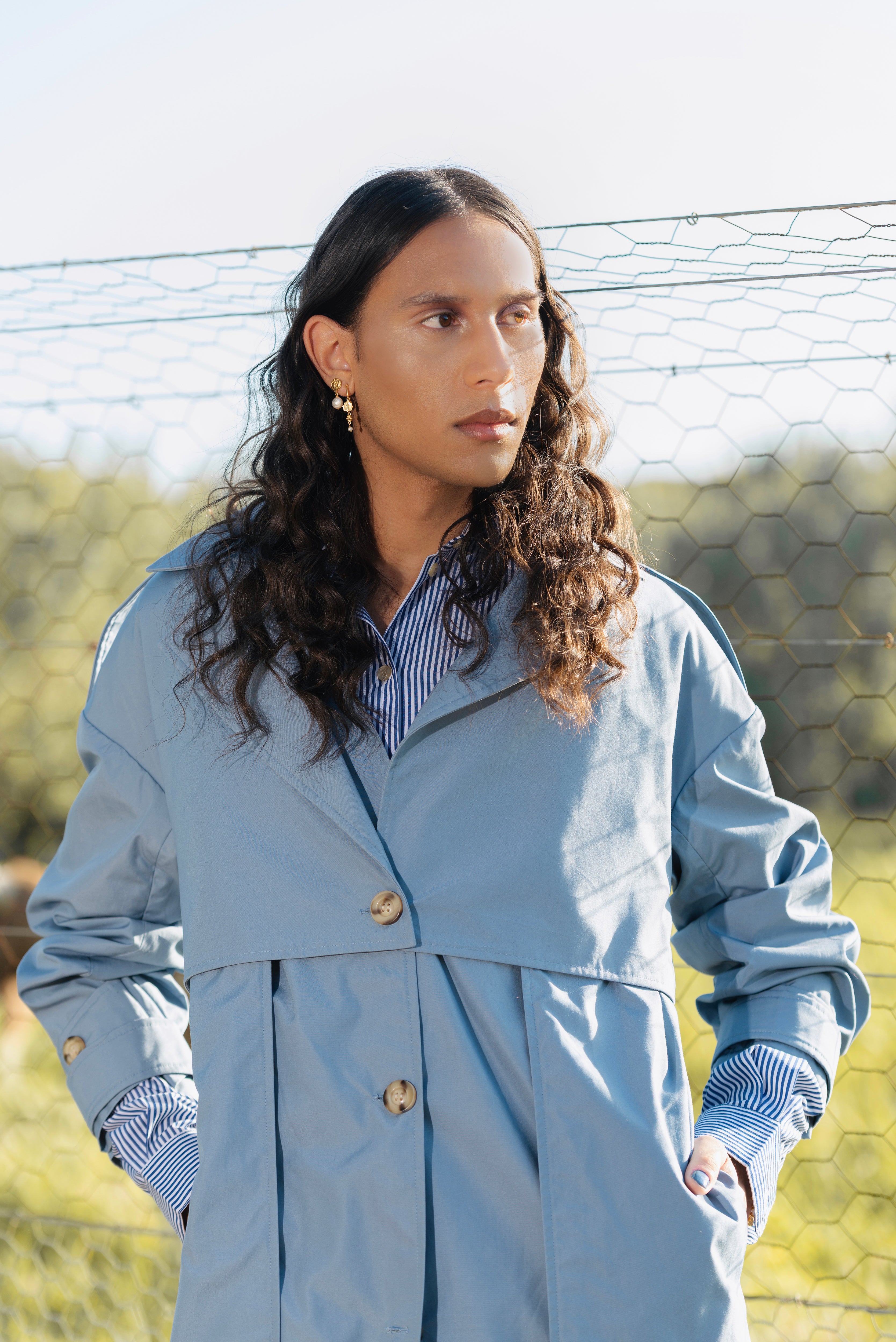 Aubrey Summer Trench in Dusty Blue