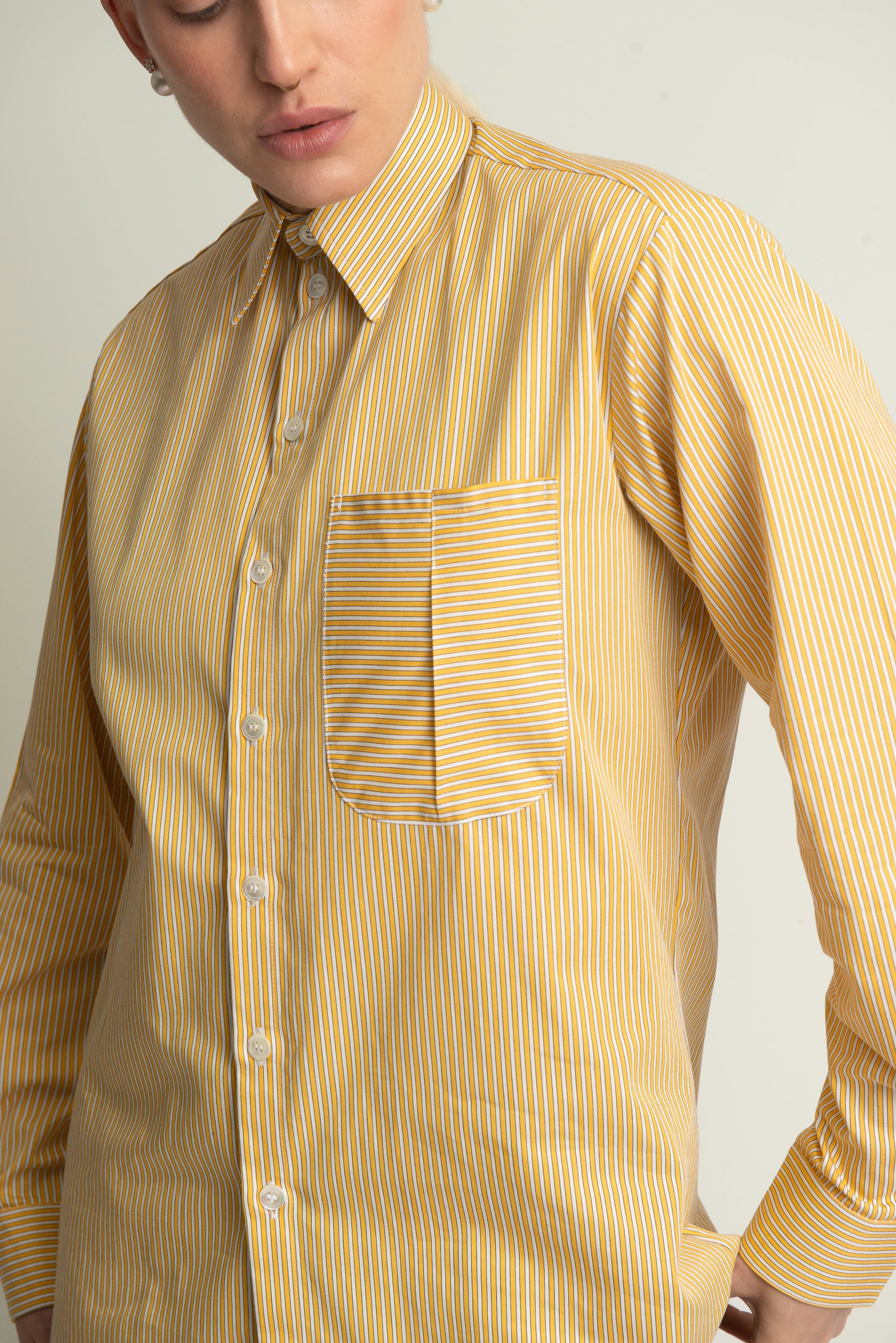 Lennon Collared Shirt in Marigold Stripe