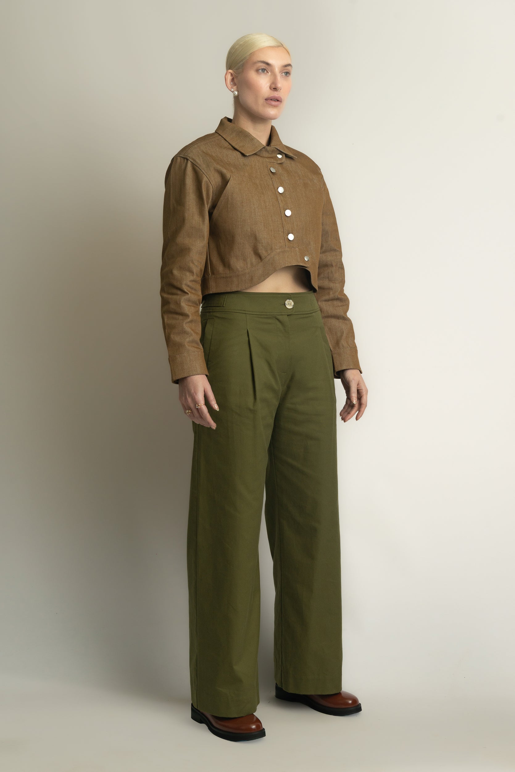 Nola Buttoned Biker Crop in Sand - PRE-ORDER (DROPPING LATE JULY)