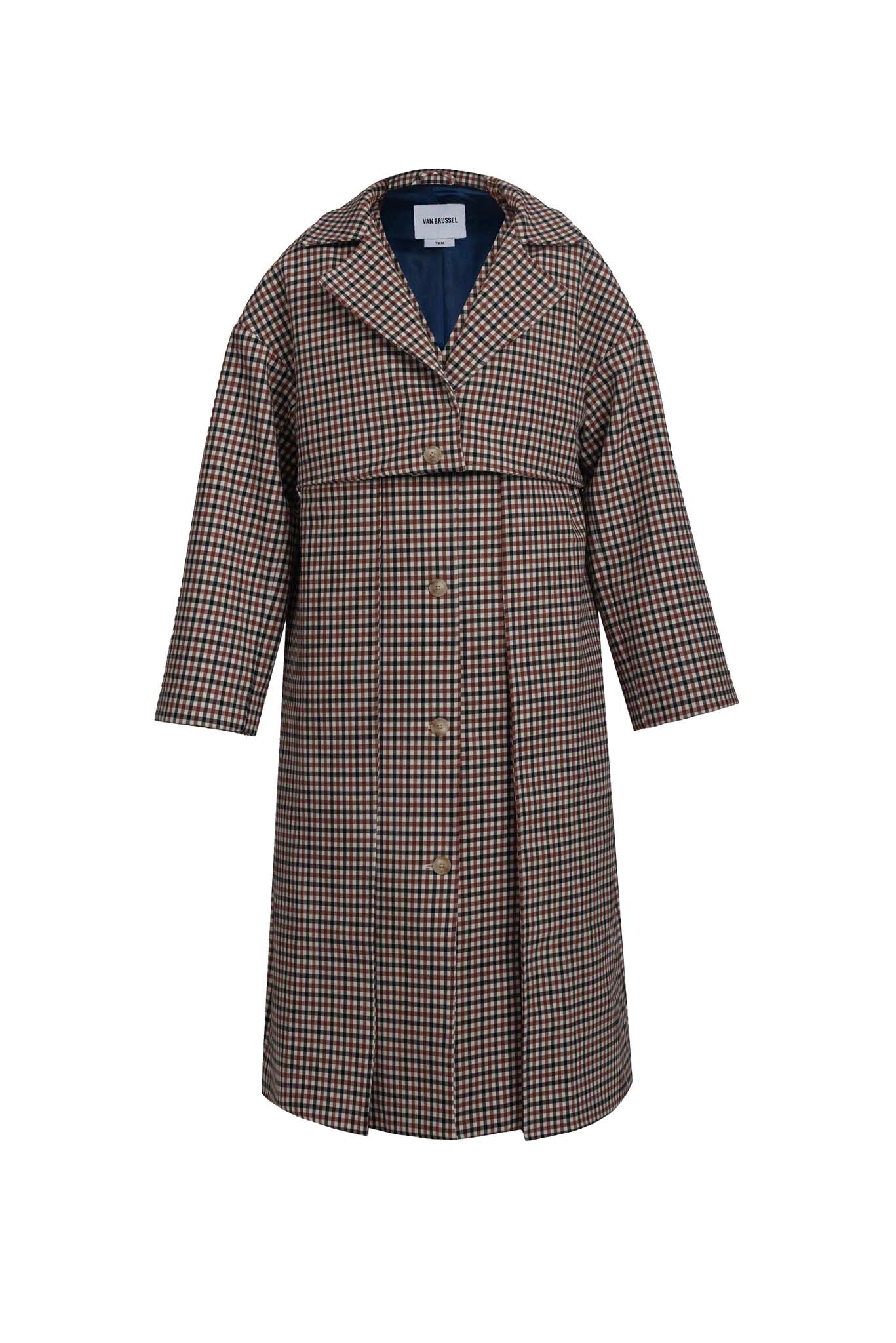 Aubrey Trench Coat in Burgundy Check