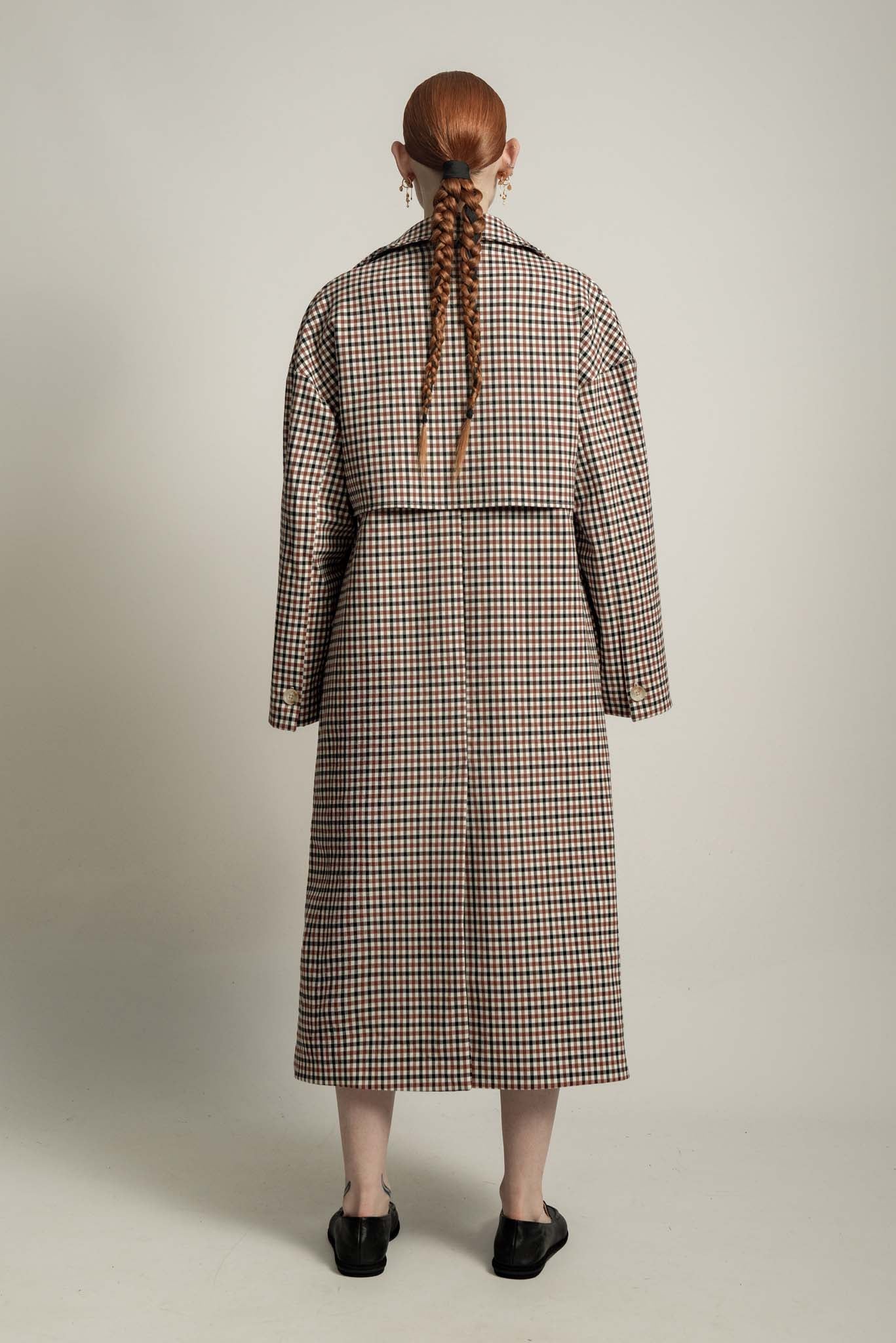 Aubrey Trench Coat in Burgundy Check