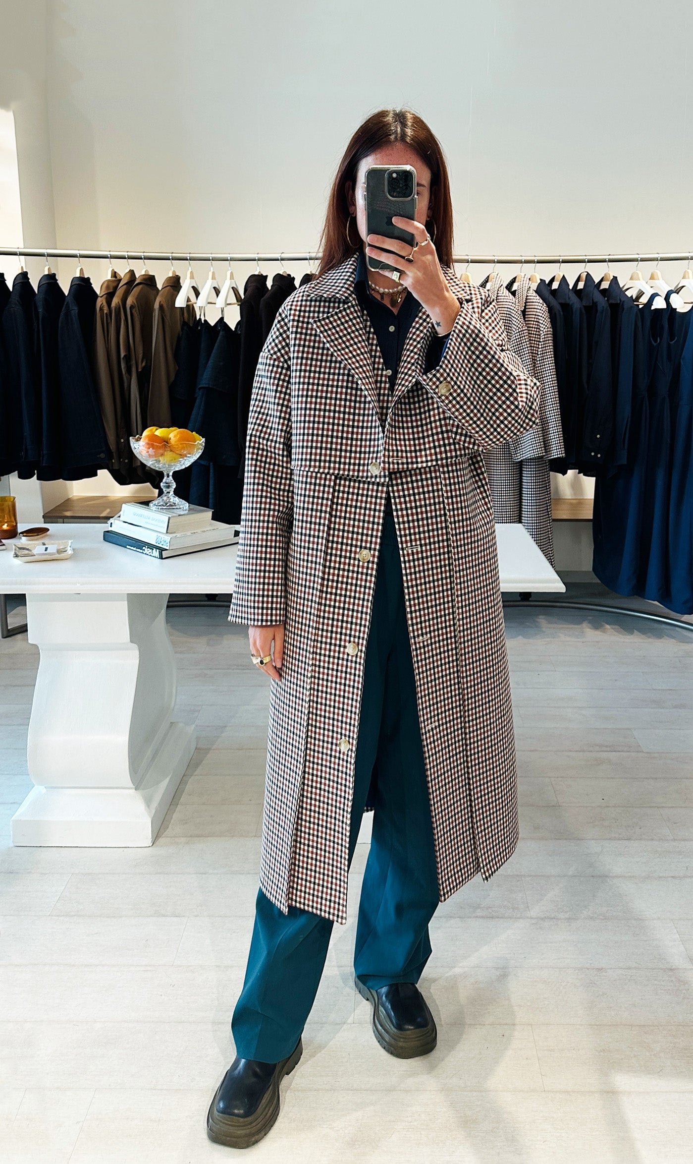 Aubrey Trench Coat in Burgundy Check