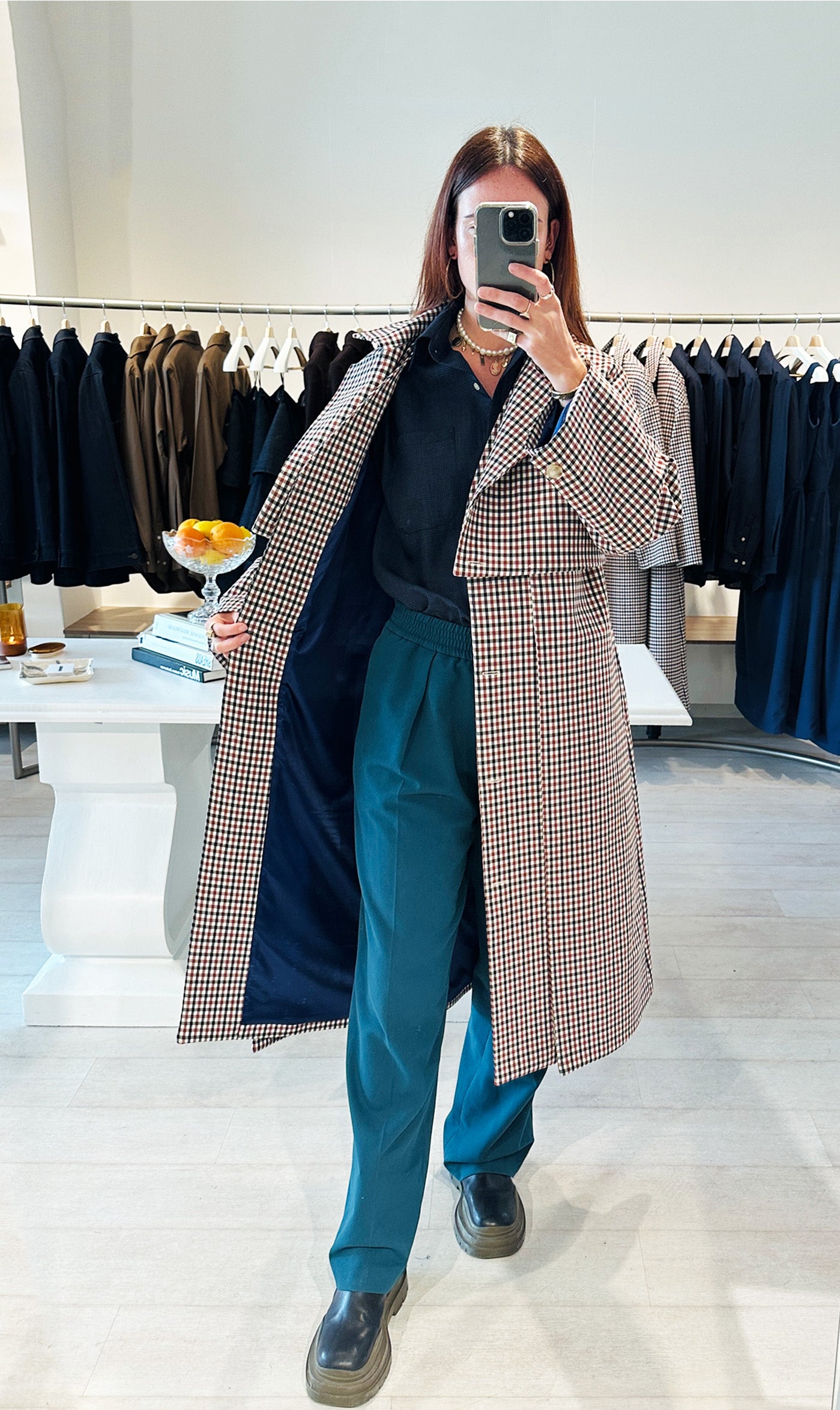 Aubrey Trench Coat in Burgundy Check