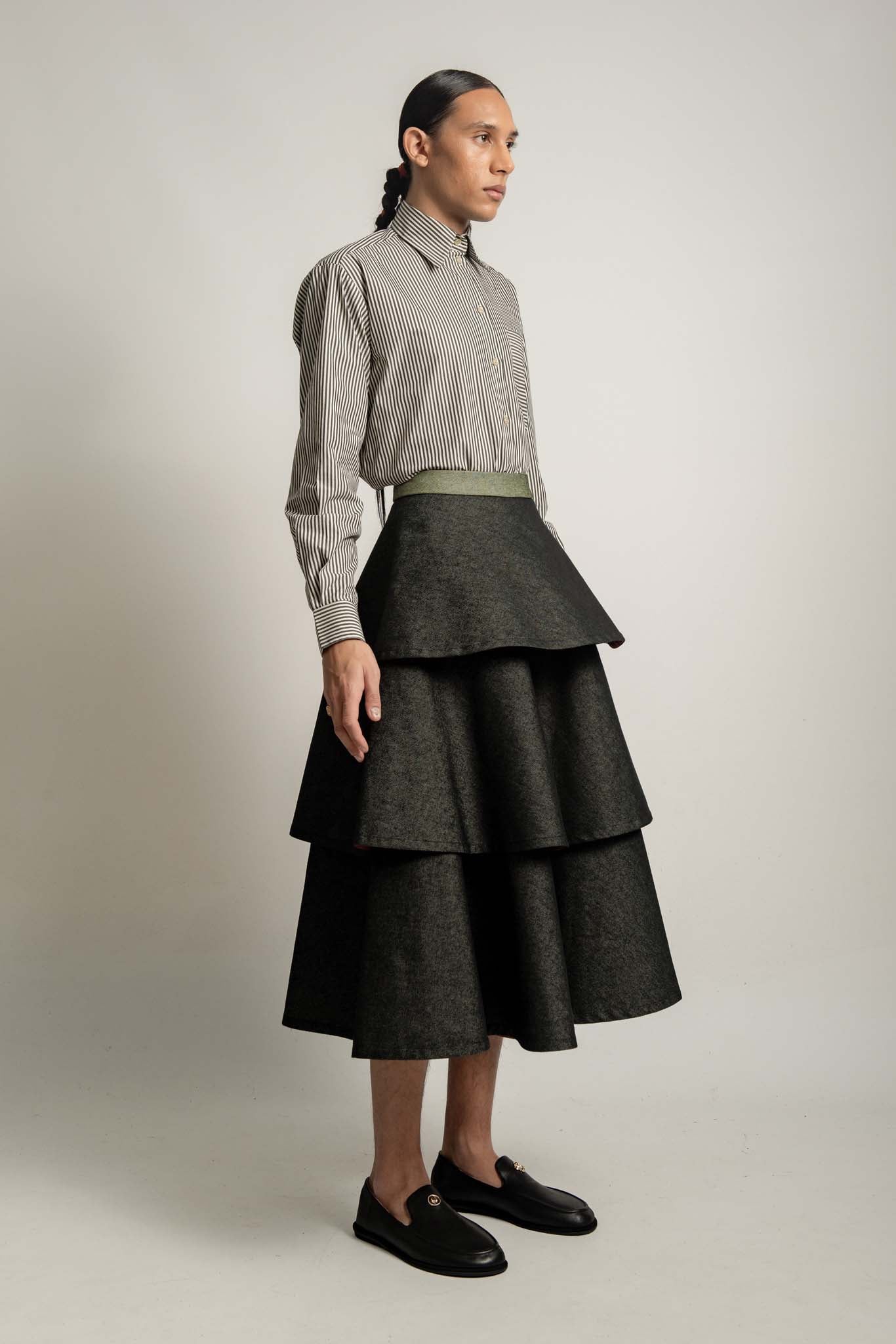 Juno Denim Tiered Skirt in Midnight Neon