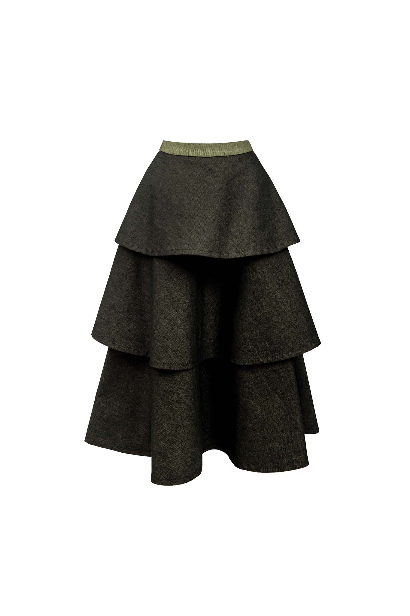 Juno Denim Tiered Skirt in Midnight Neon