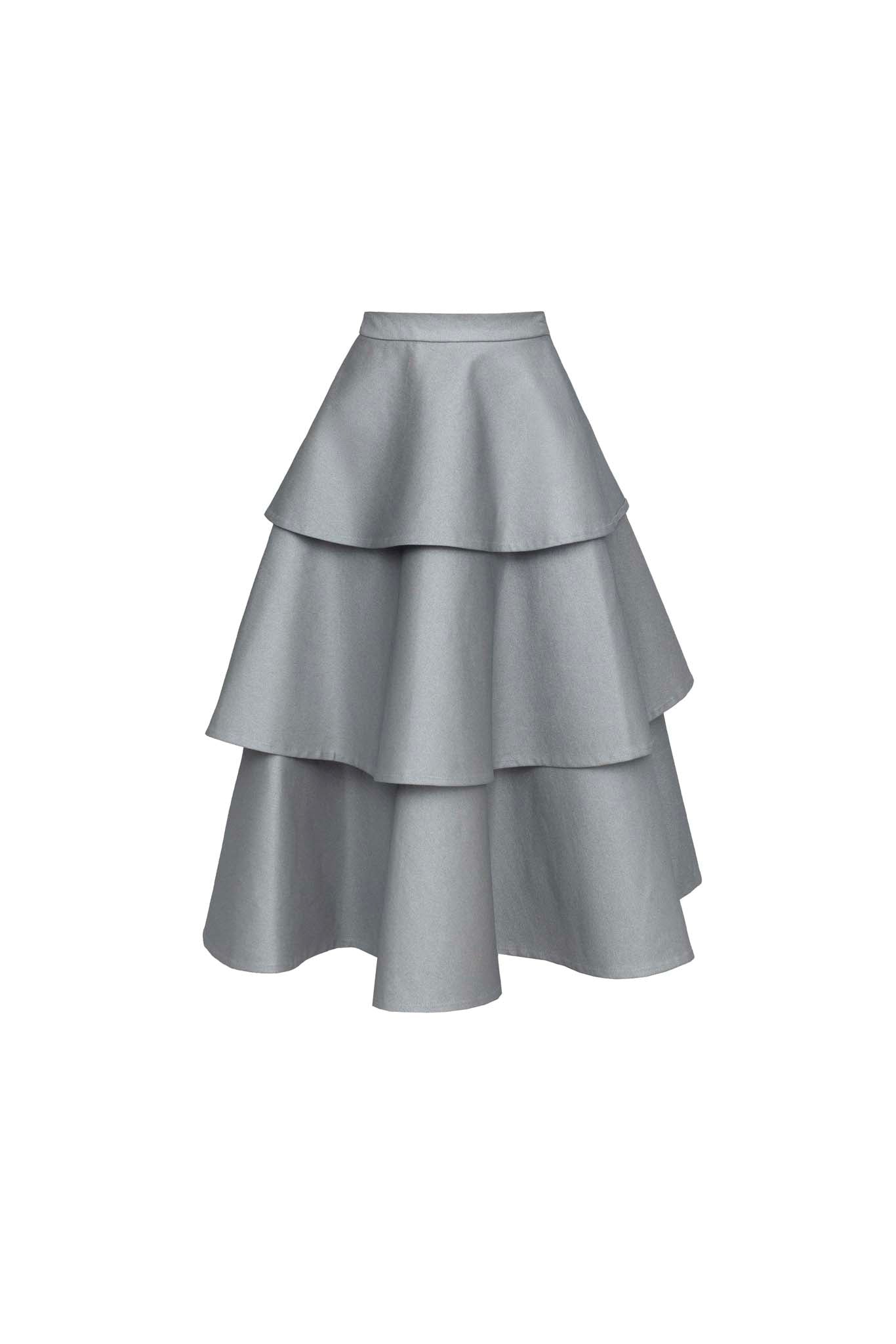 Juno Denim Tiered Skirt in Chrome