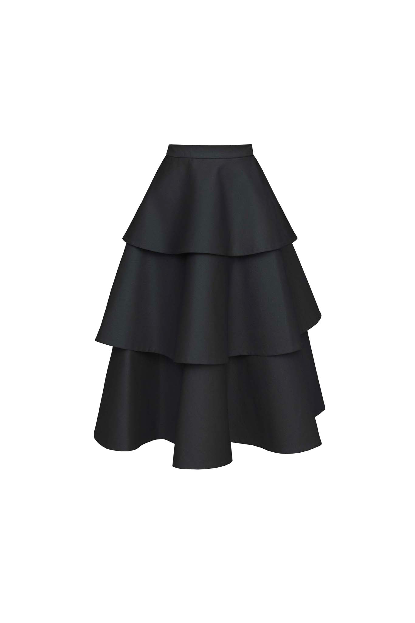 Juno Denim Tiered Skirt in Midnight Black