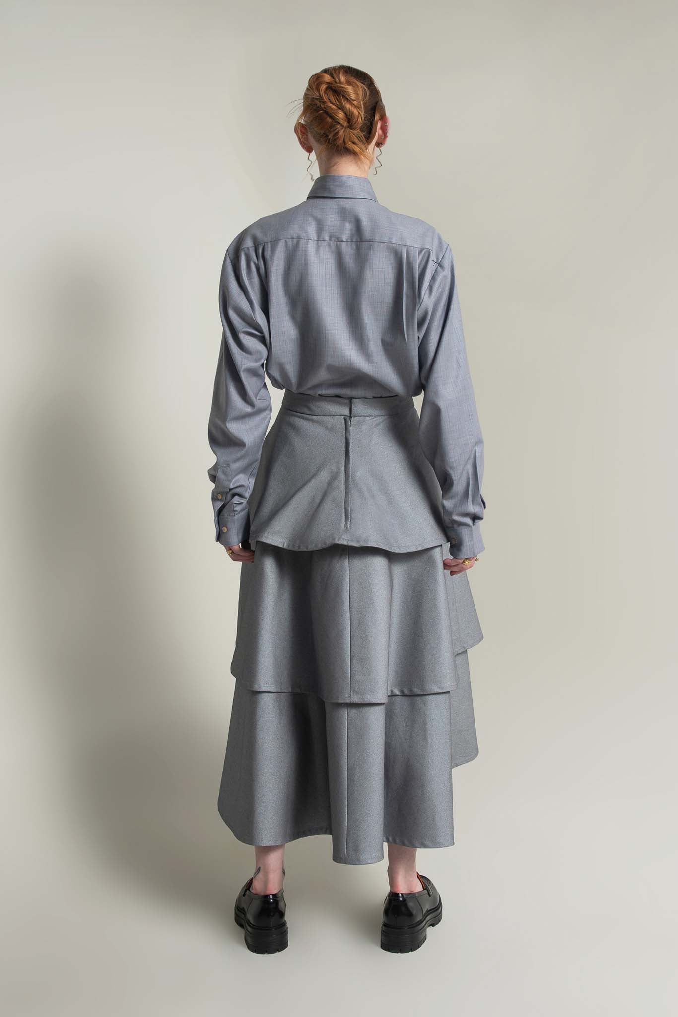 Juno Denim Tiered Skirt in Chrome