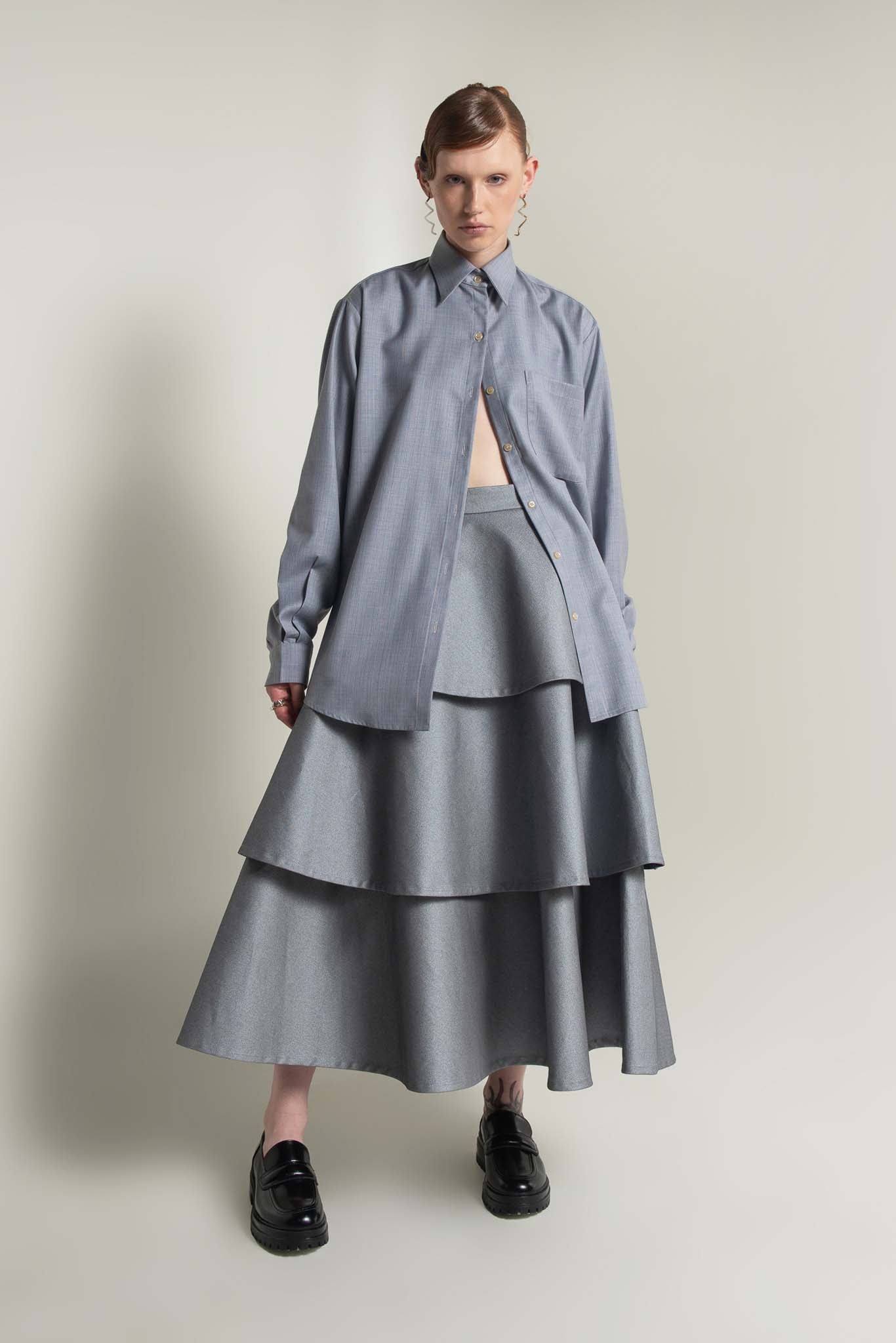 Lennon Collared Shirt in Grey Stripe