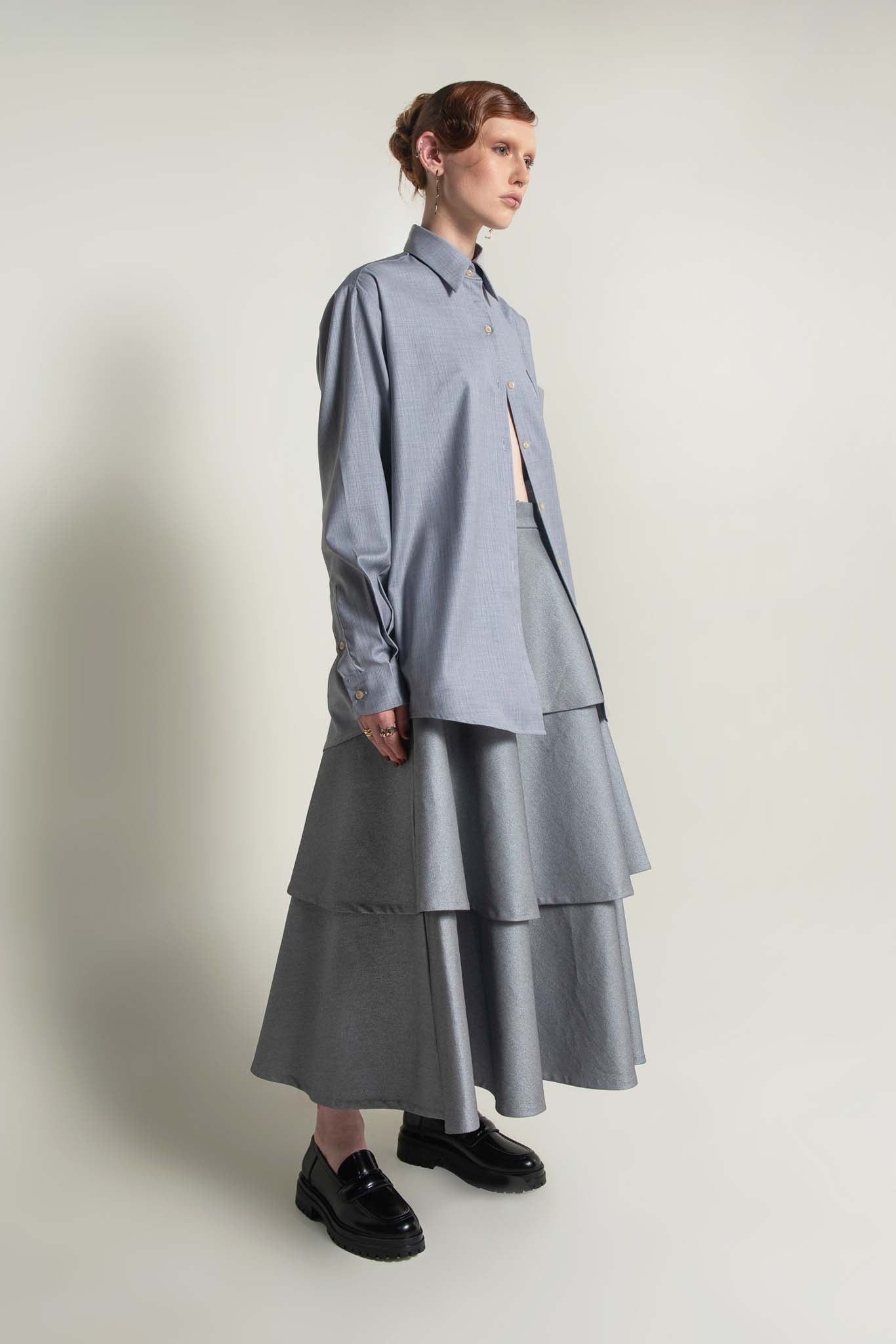 Lennon Collared Shirt in Grey Stripe