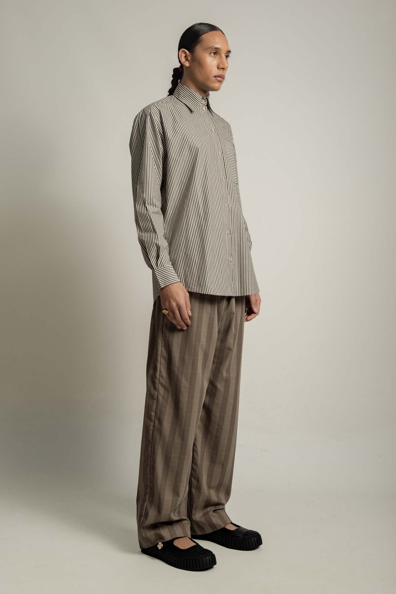 Lennon Collared Shirt in Licorice Stripe