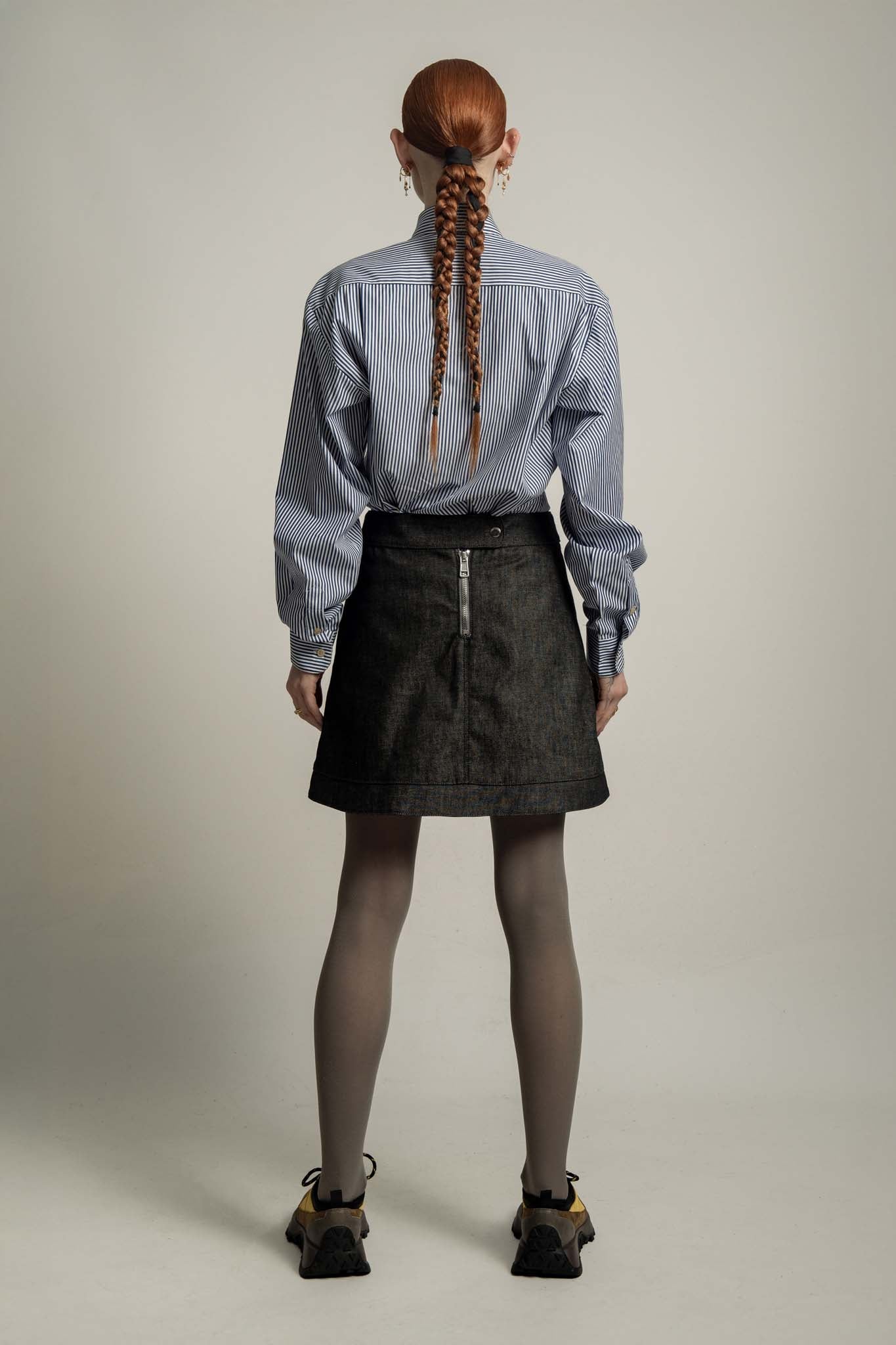 Nola Biker Skirt in Ash Black Denim