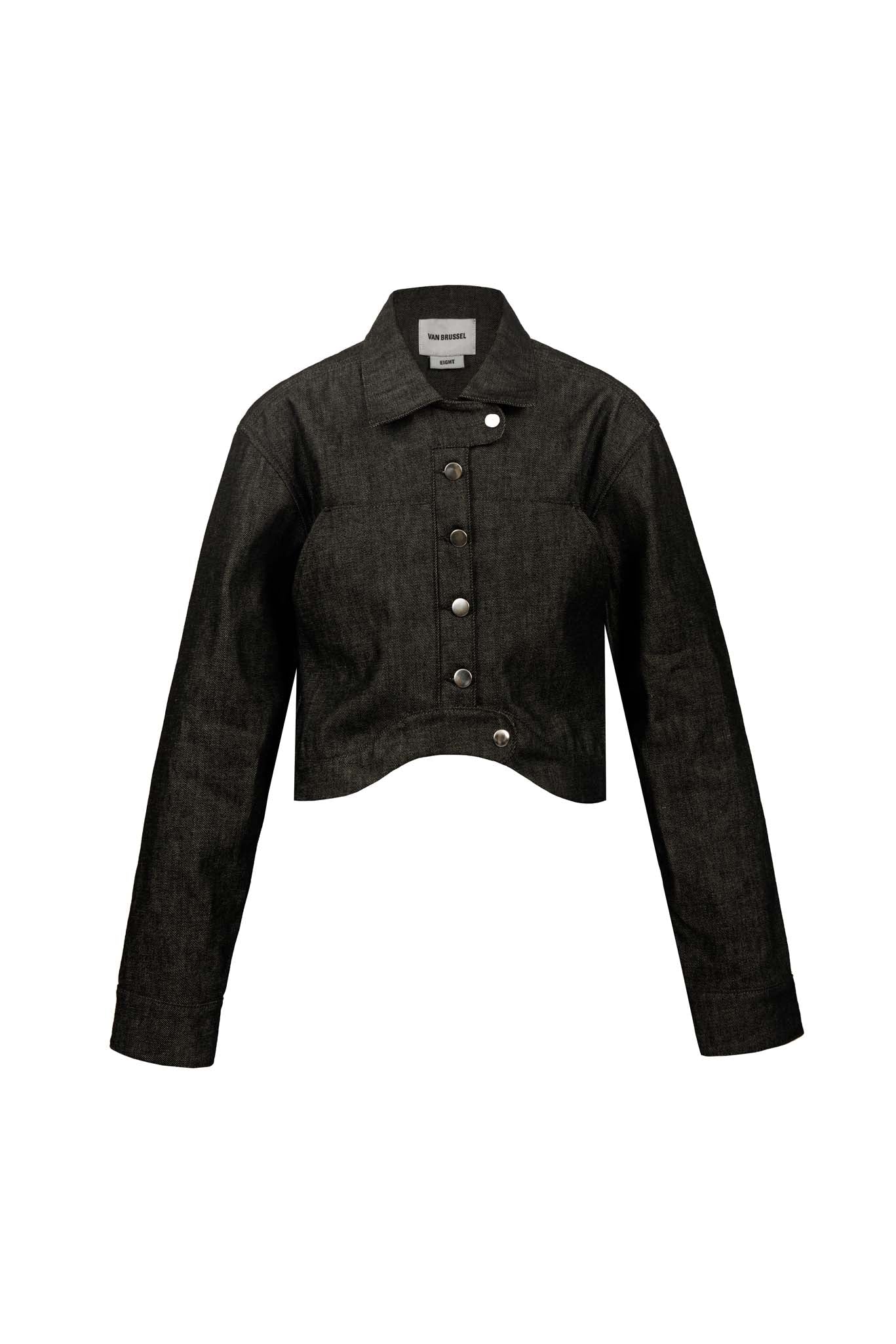 Nola Buttoned Biker Crop in Ash Black Denim