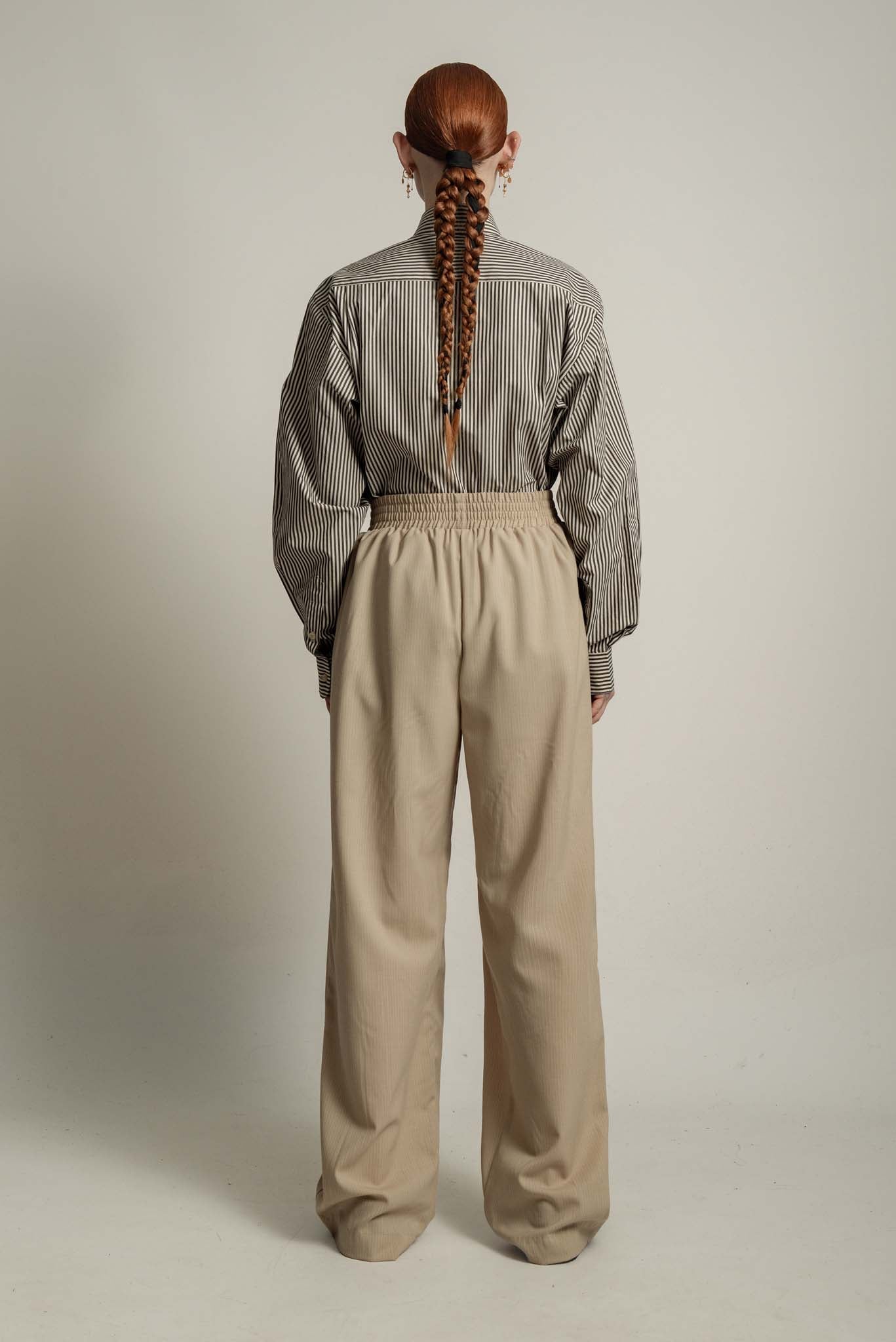 Soren Elasticated Waist Trouser in Mushroom Stripe
