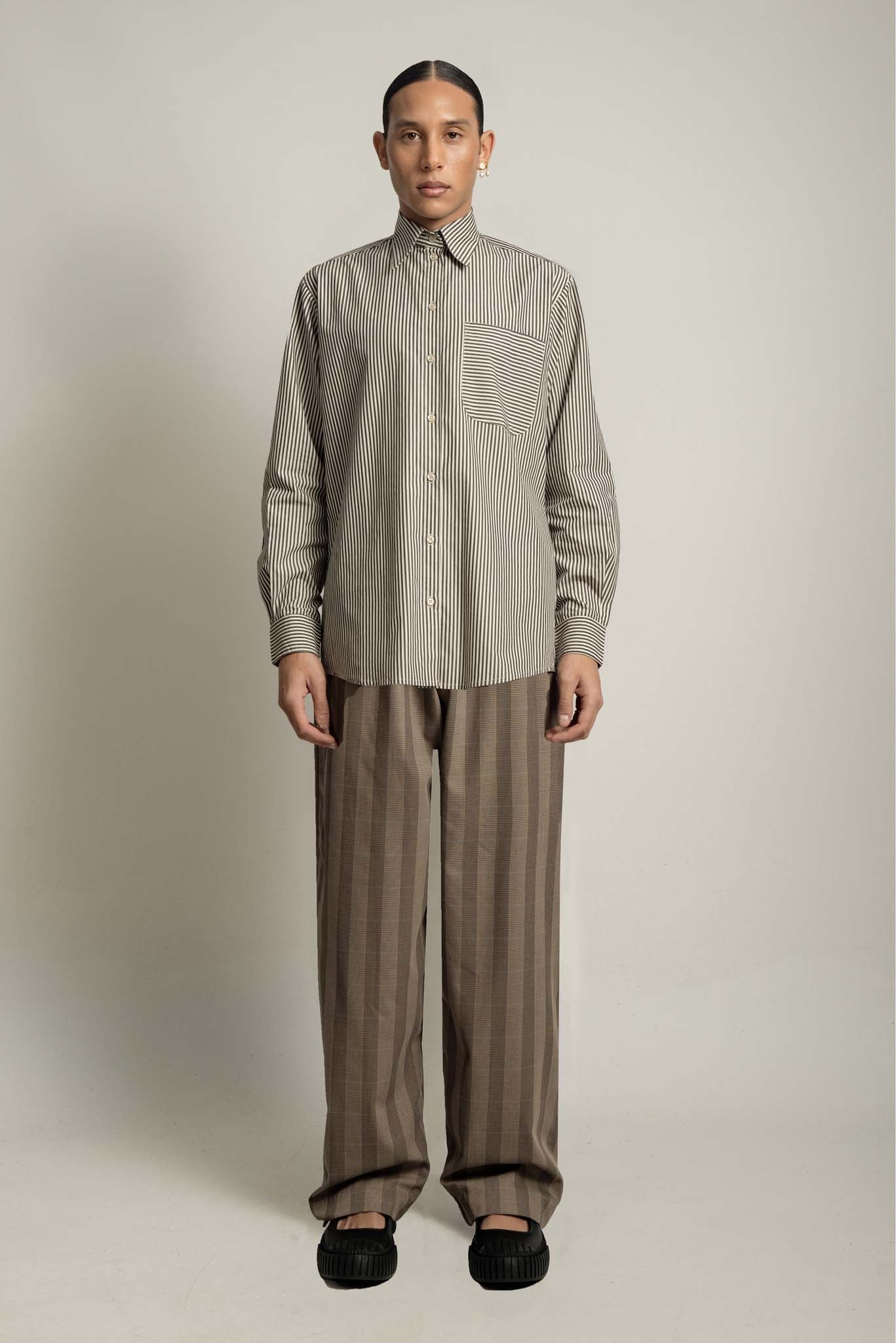 Lennon Collared Shirt in Licorice Stripe