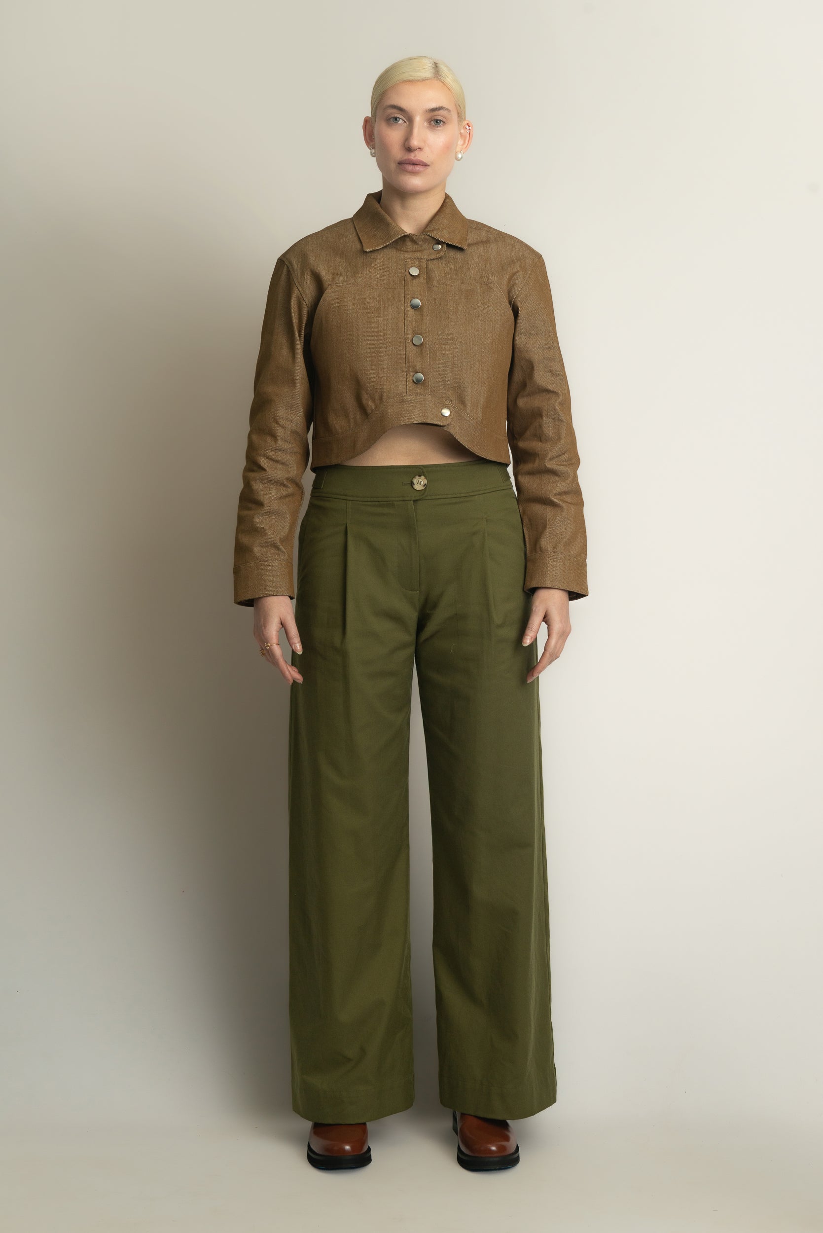 Nola Buttoned Biker Crop in Sand - PRE-ORDER (DROPPING LATE JULY)