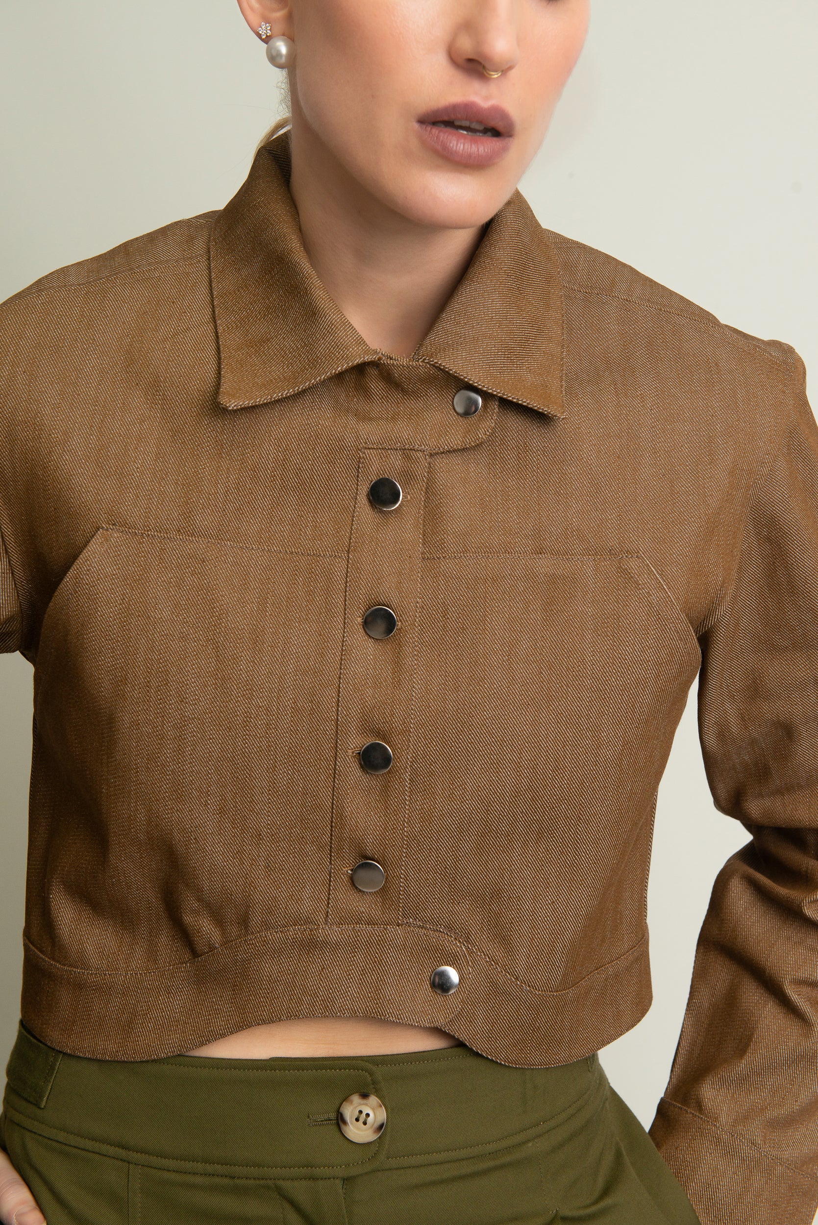 Nola Buttoned Biker Crop in Sand - PRE-ORDER (DROPPING LATE JULY)