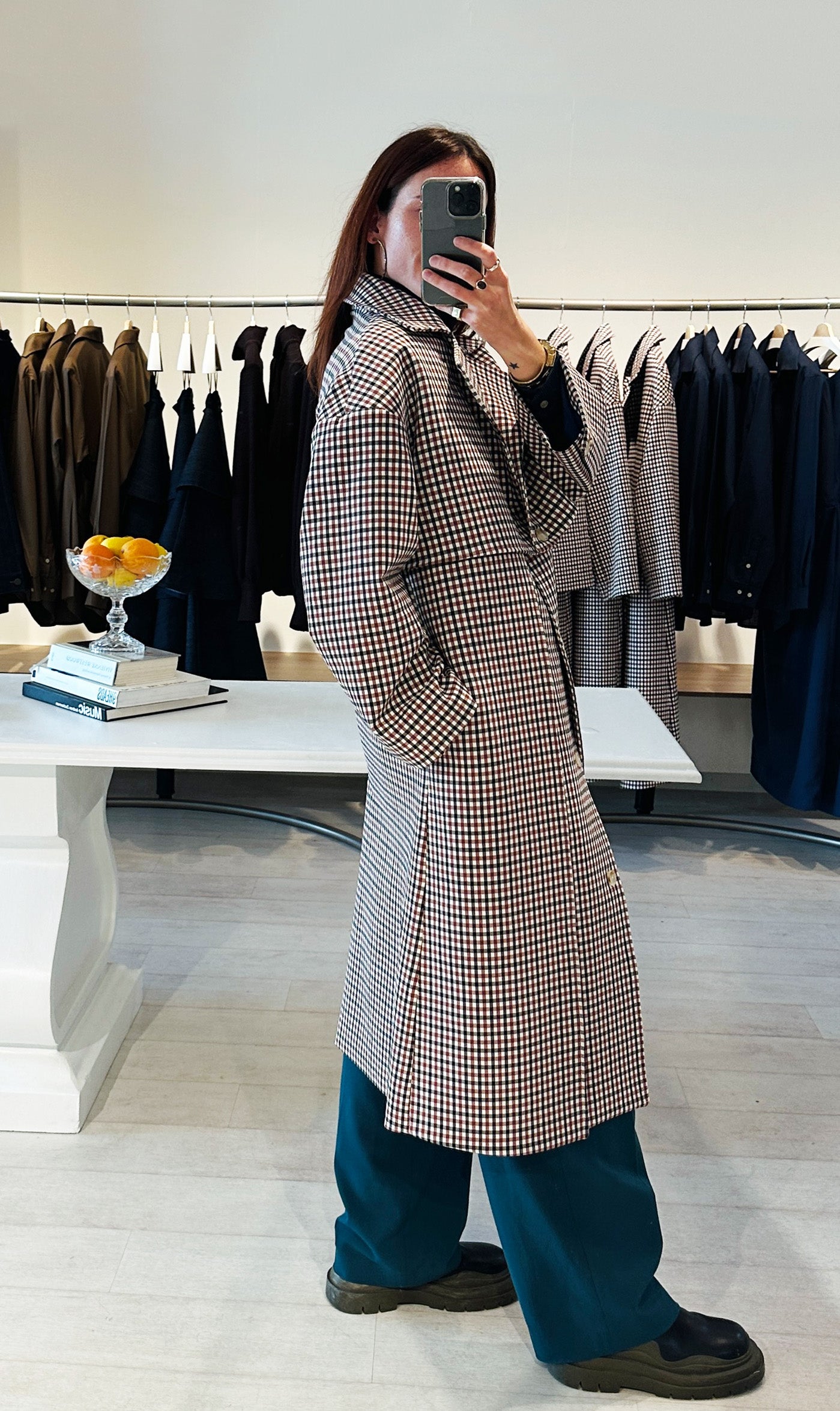 Aubrey Trench Coat in Burgundy Check