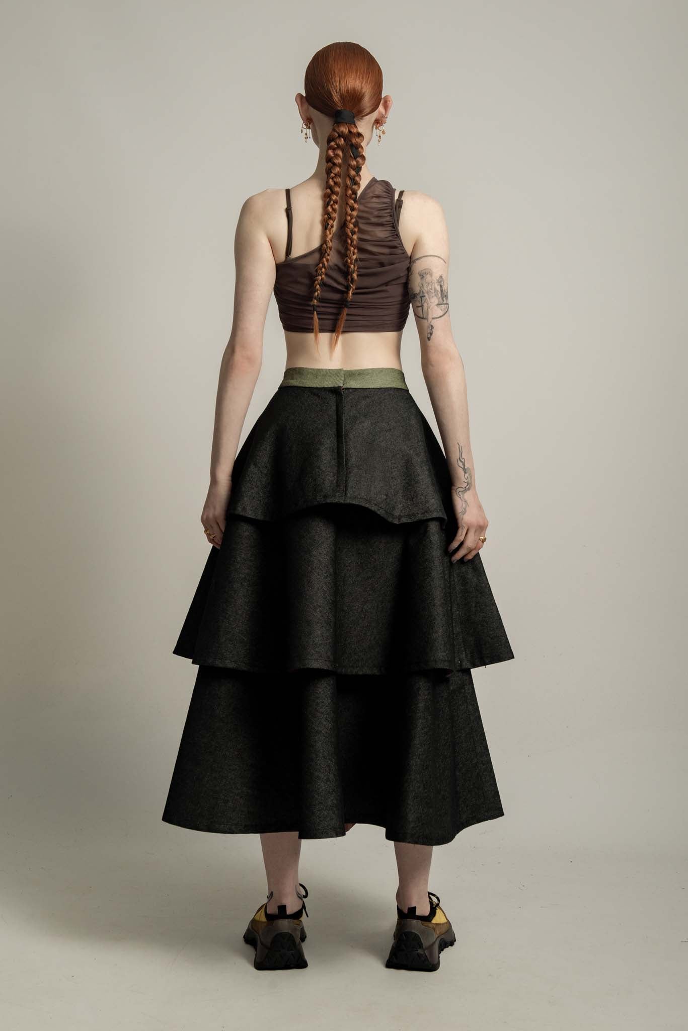 Juno Denim Tiered Skirt in Midnight Neon