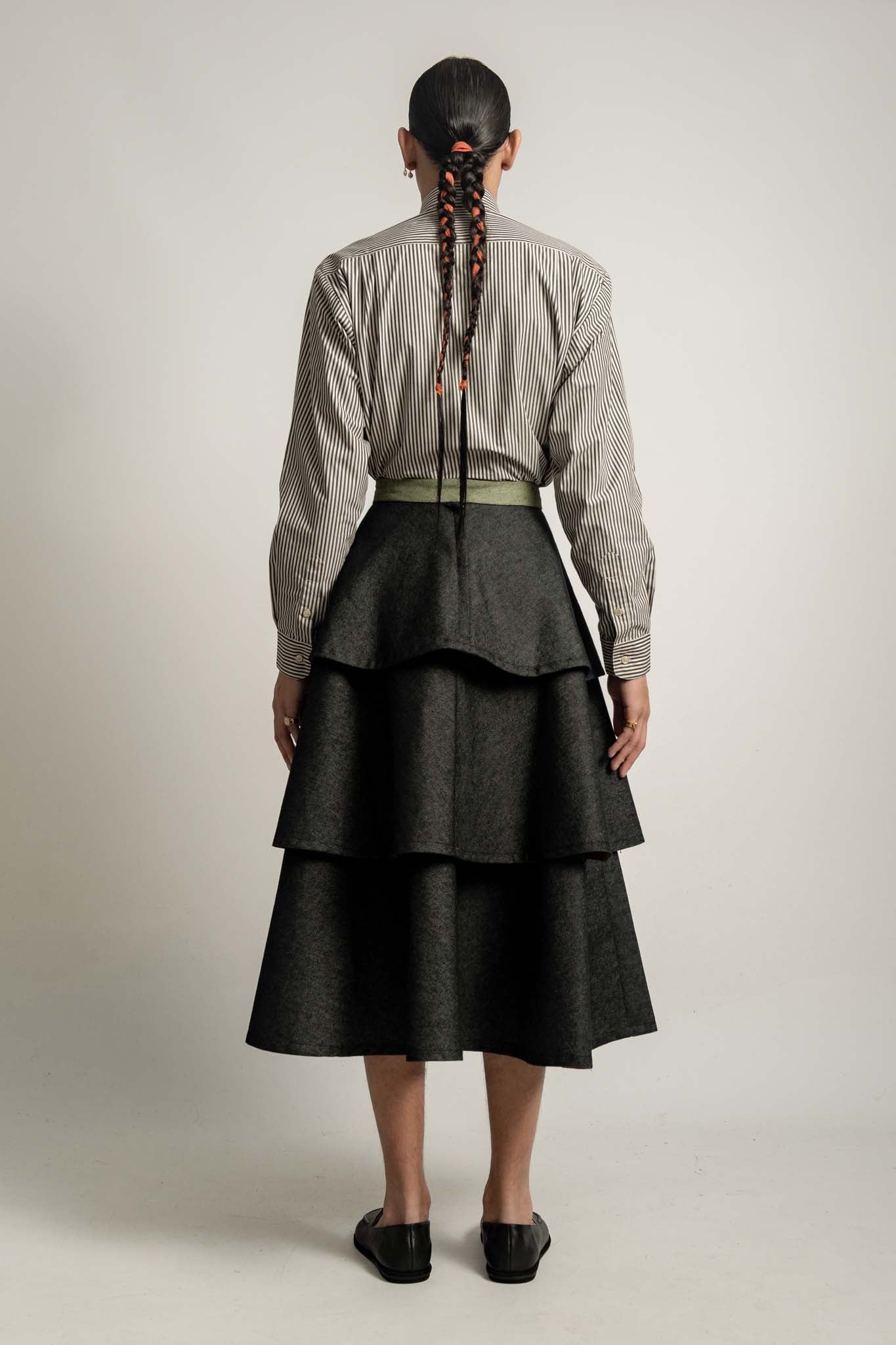 Juno Denim Tiered Skirt in Midnight Neon