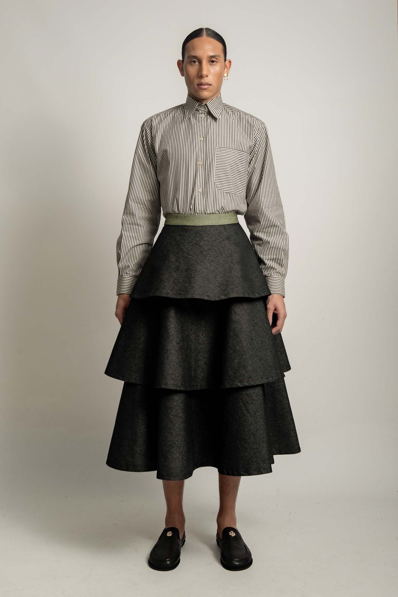 Juno Denim Tiered Skirt in Midnight Neon