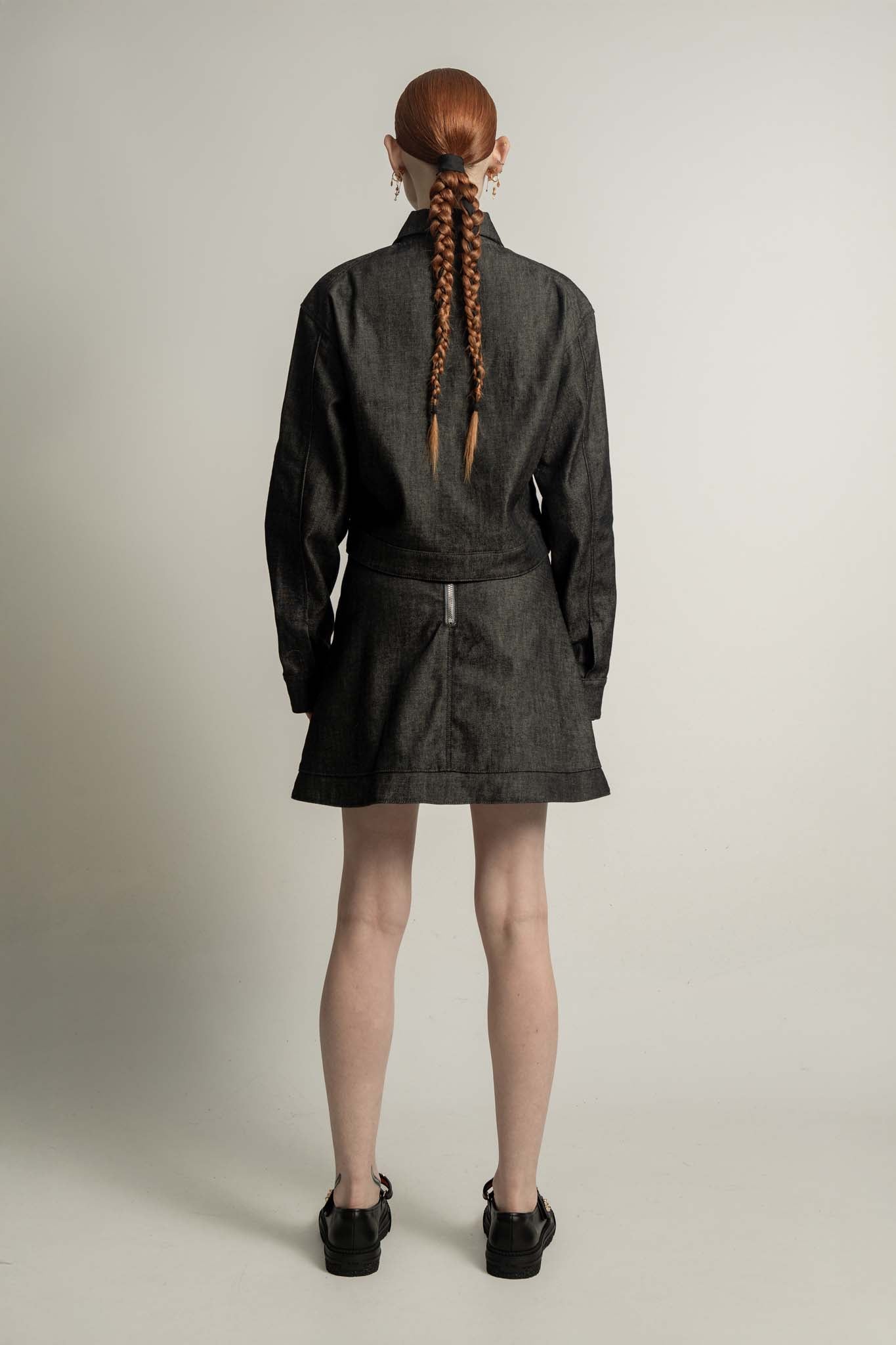 Nola Buttoned Biker Crop in Ash Black Denim