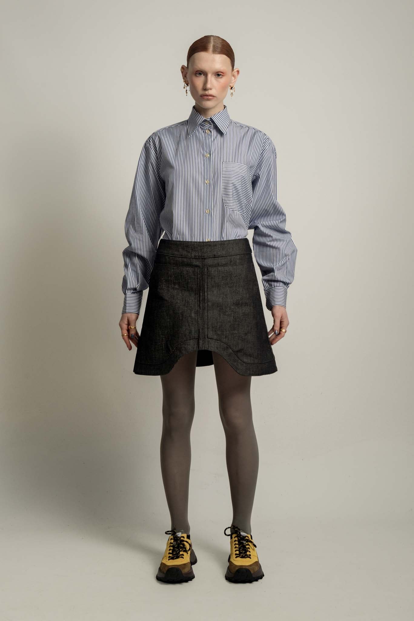 Nola Biker Skirt in Ash Black Denim