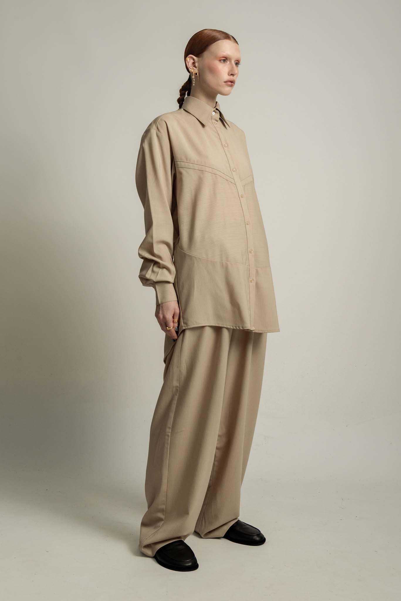 Sierra Panelled Shirt in Mushroom Stripe