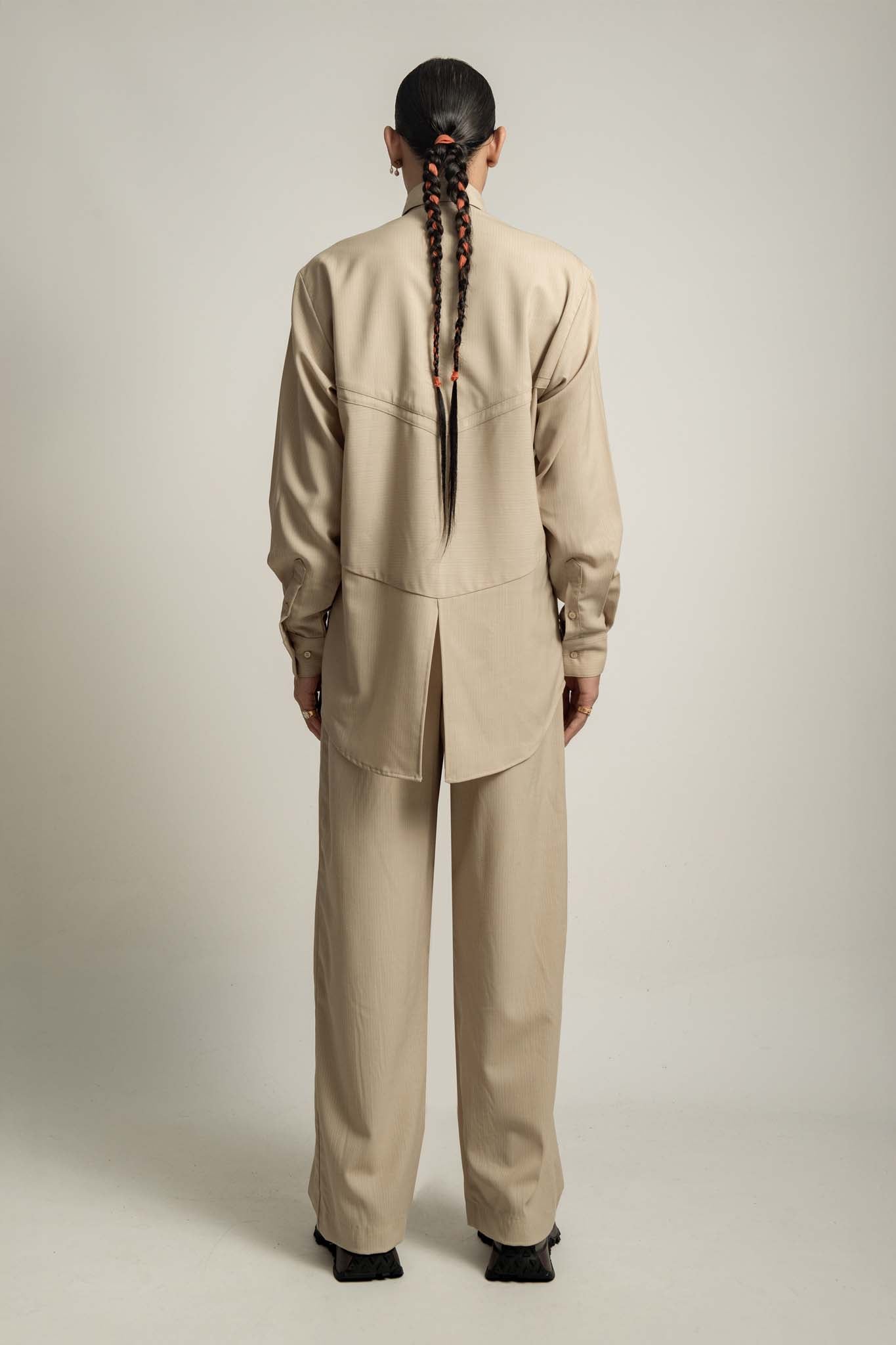 Sierra Panelled Shirt in Mushroom Stripe