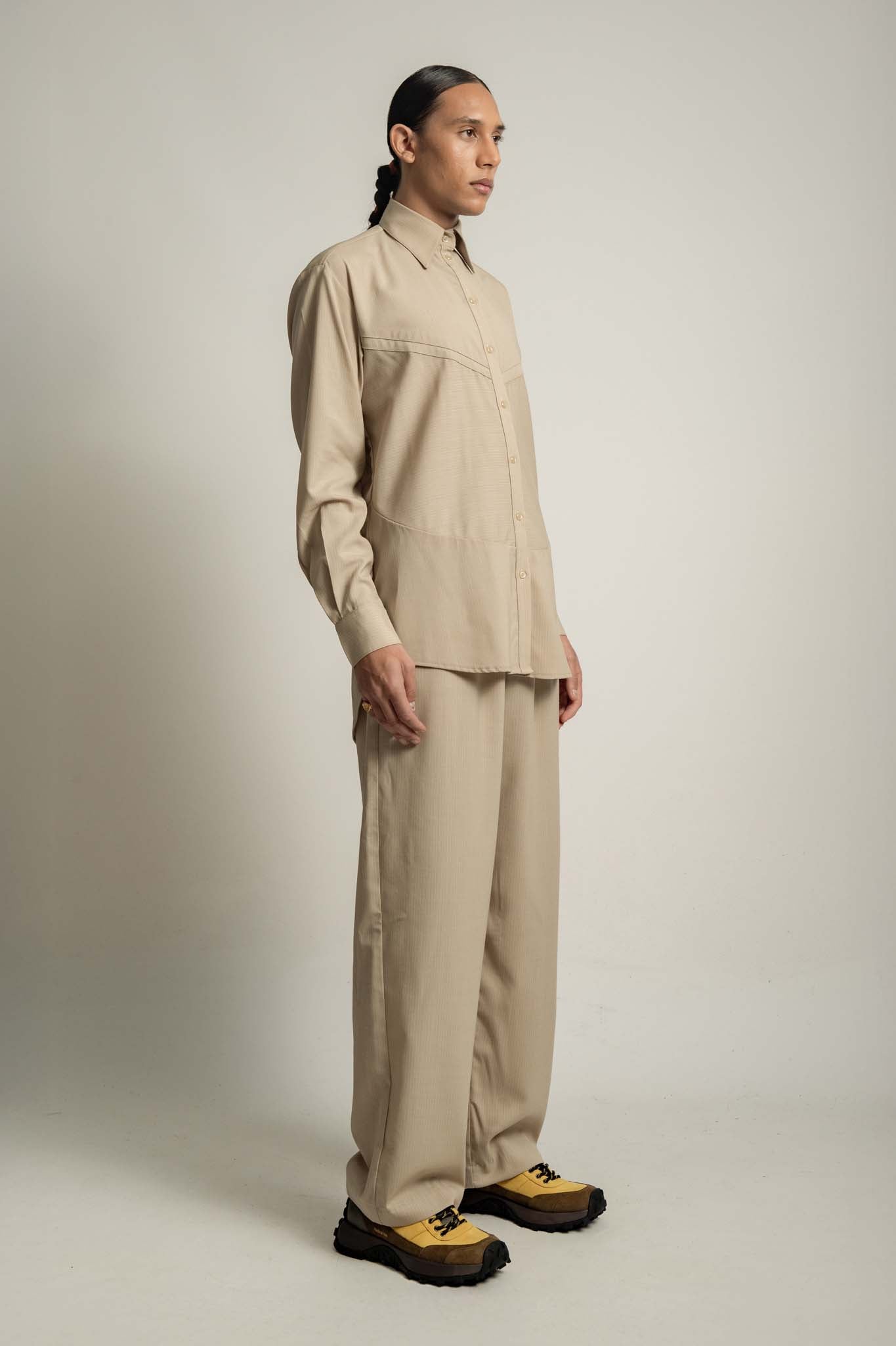 Sierra Panelled Shirt in Mushroom Stripe
