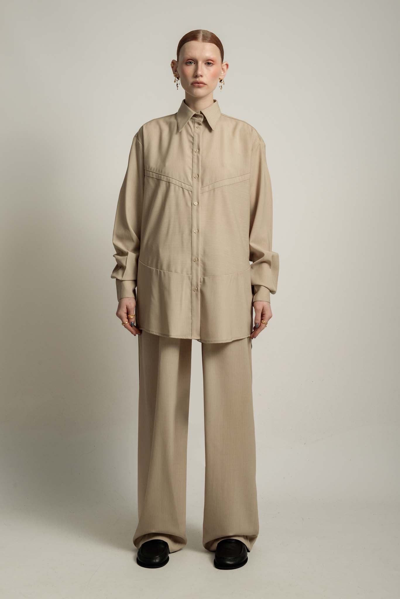 Sierra Panelled Shirt in Mushroom Stripe