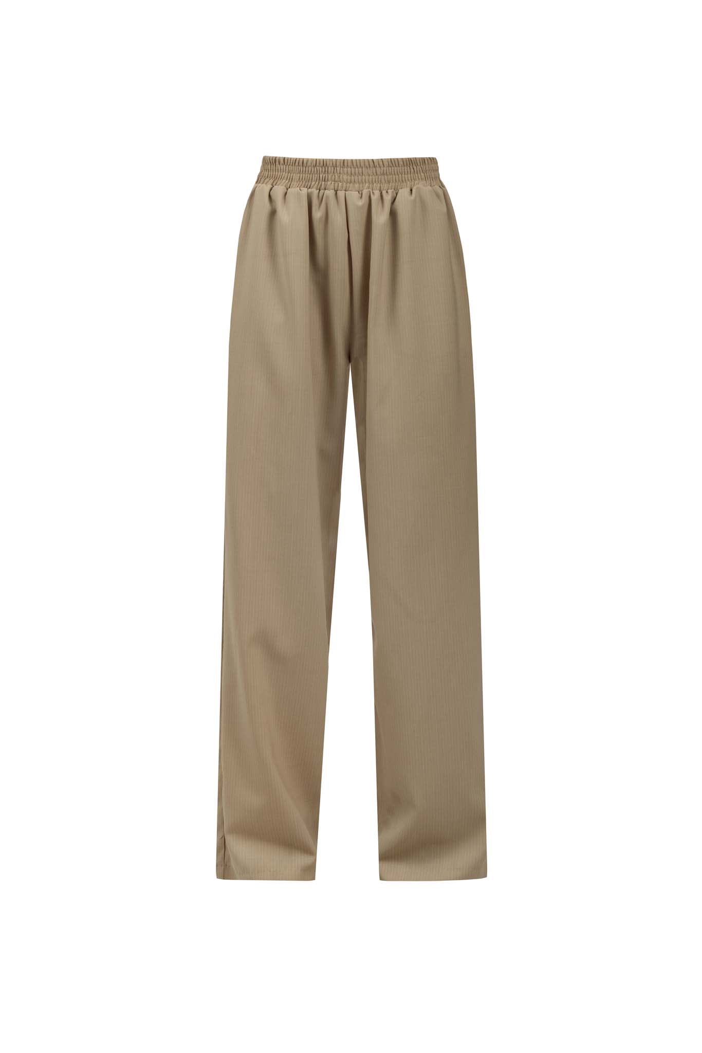 Soren Elasticated Waist Trouser in Mushroom Stripe